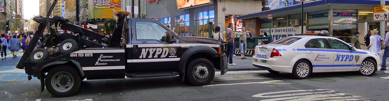 NYPD cars parked at Times Square, New York City