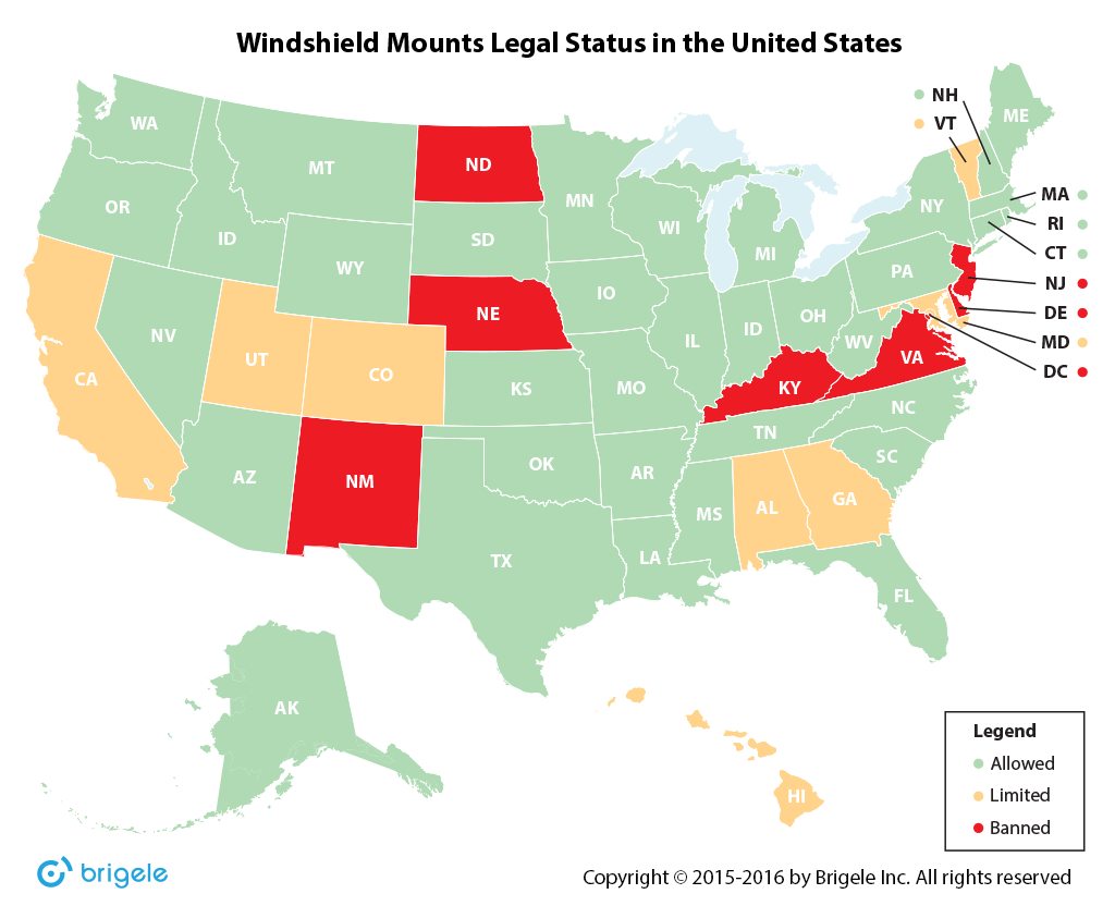 Windshield mounts legal status in the United States